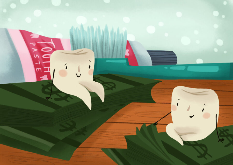 image of teeth on money for an in house membership plan to save money on dental costs